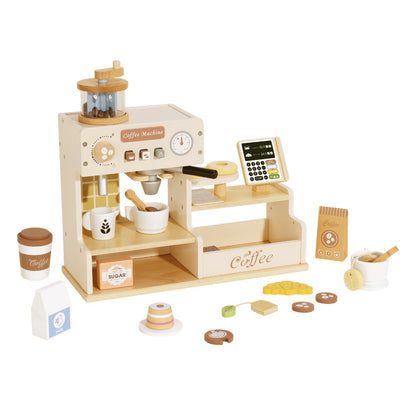TookyToy - Pretend Play Wooden Cafe Coffe Shop Toy Set - 27 Pieces