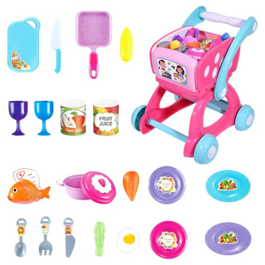 Cogo - 2-in-1 Pretend Play Kitchen & Shopping Cart with Light & Sound