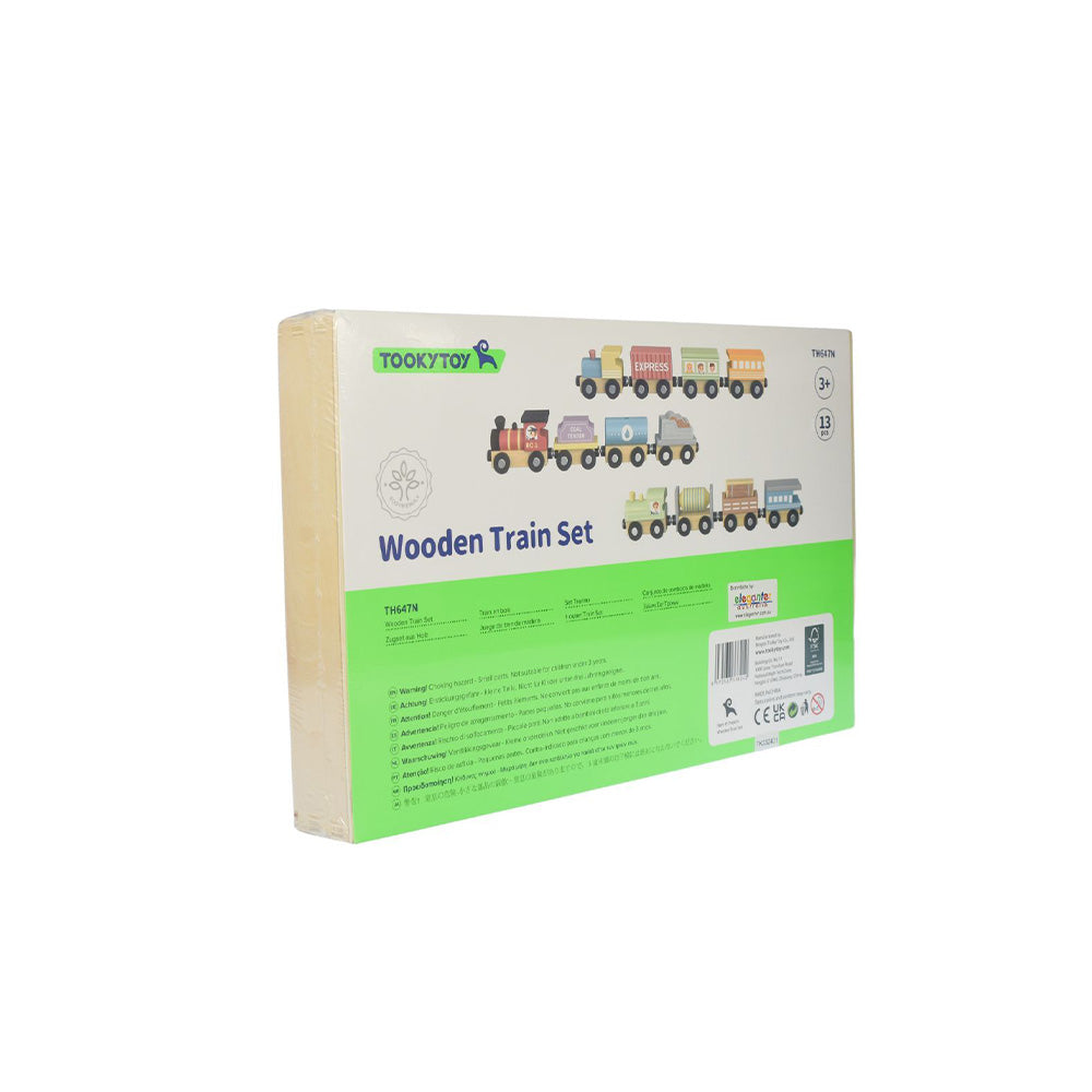 TookyToy - Wooden Train Set - Pastel - 13 Pieces - Motherhood