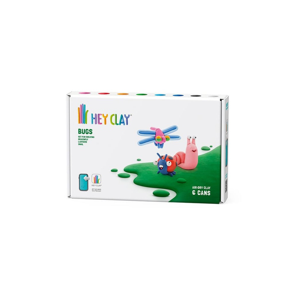 Hey Clay - Modelling Air-Dry Clay with Fun Interactive App - Ladybird, Snail, Dragonfly, Series Bugs, 6 cans