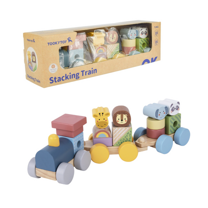 TookyToy - Wooden Stacking Train - Forest Friends - Set of 16