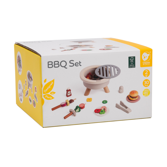 Classic World - Pretend & Play - Wooden BBQ Set with Grill and Food Accessories