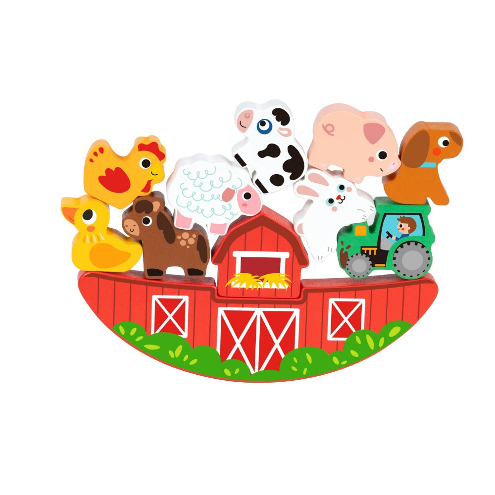 hi Pando - 2-in-1 Wooden Balancing Game and Puzzle: Farm 12 Pieces
