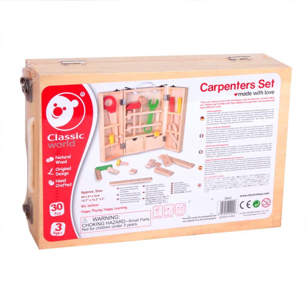 Classic World - Pretend & Play - Carpenters Toy Set - 30pcs - Wooden Case