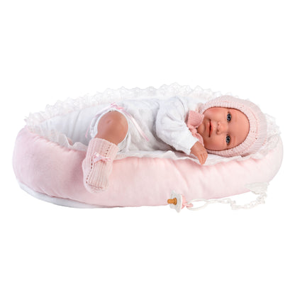Llorens - Baby Girl Doll with Clothing, Accessories & Pink Crib - 42cm (Mechanism Optional)