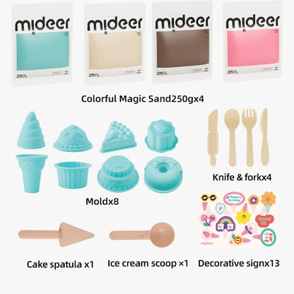 Mideer - Sweet Treat Magic Sand Play Set: 1kg Kinetic Sand with Sensory Bin, Moulds & Tools