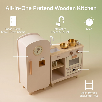 Classic World - Pretend & Play Modern Wooden Play Kitchen with Fridge