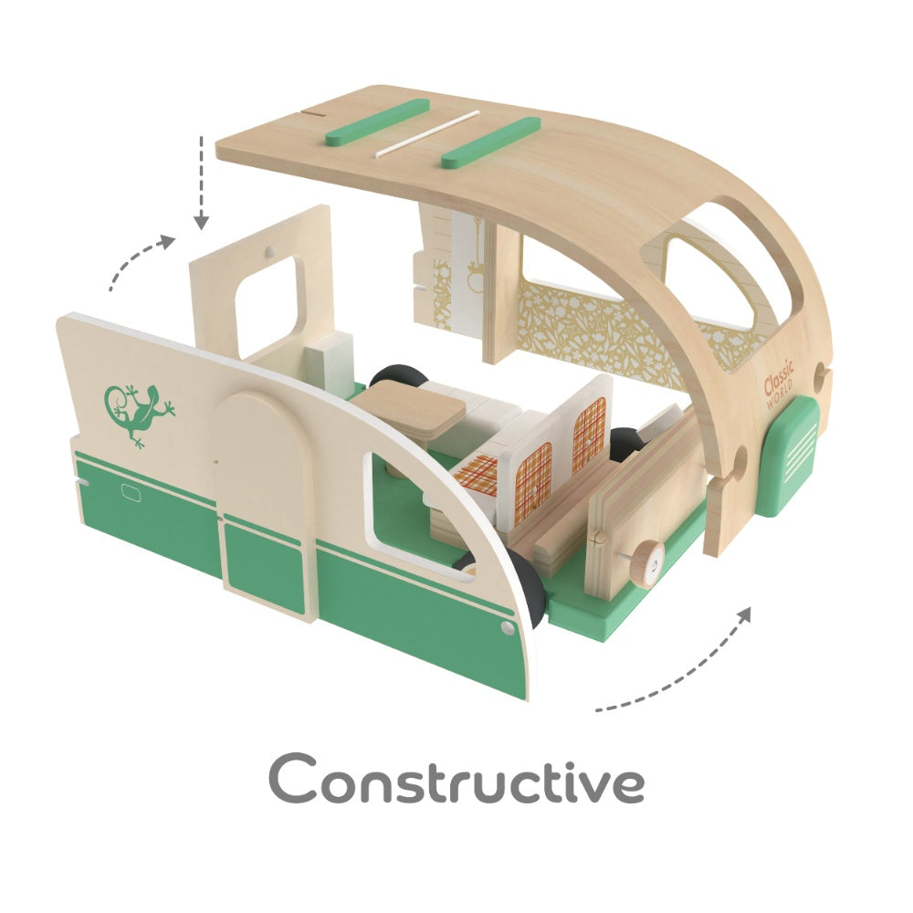 Classic World - Pretend & Play Camper Van Doll House - Wooden Play Set - 9pcs