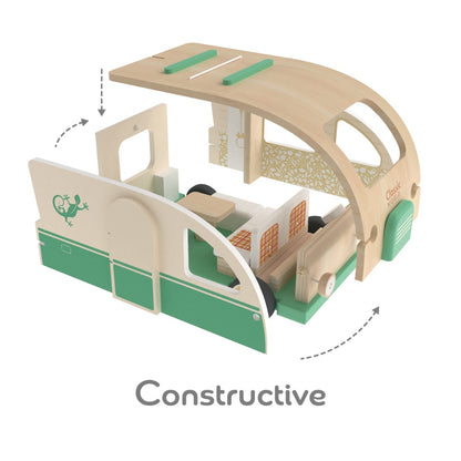 Classic World - Pretend & Play Camper Van Doll House - Wooden Play Set - 9pcs