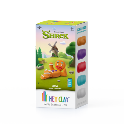 Hey Clay - Modelling Air-Dry Clay with Fun Interactive App - Gingy, Series Shrek, 5 cans