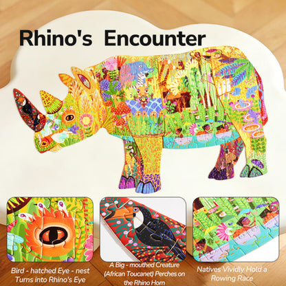 Mideer - Artist Puzzle: Dreamy Rhino - 280 Piece Shaped Jigsaw for Kids