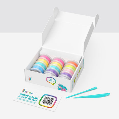 Hey Clay - Modelling Air-Dry Clay with Fun Interactive App - Rainbow Unicorns, 15 cans