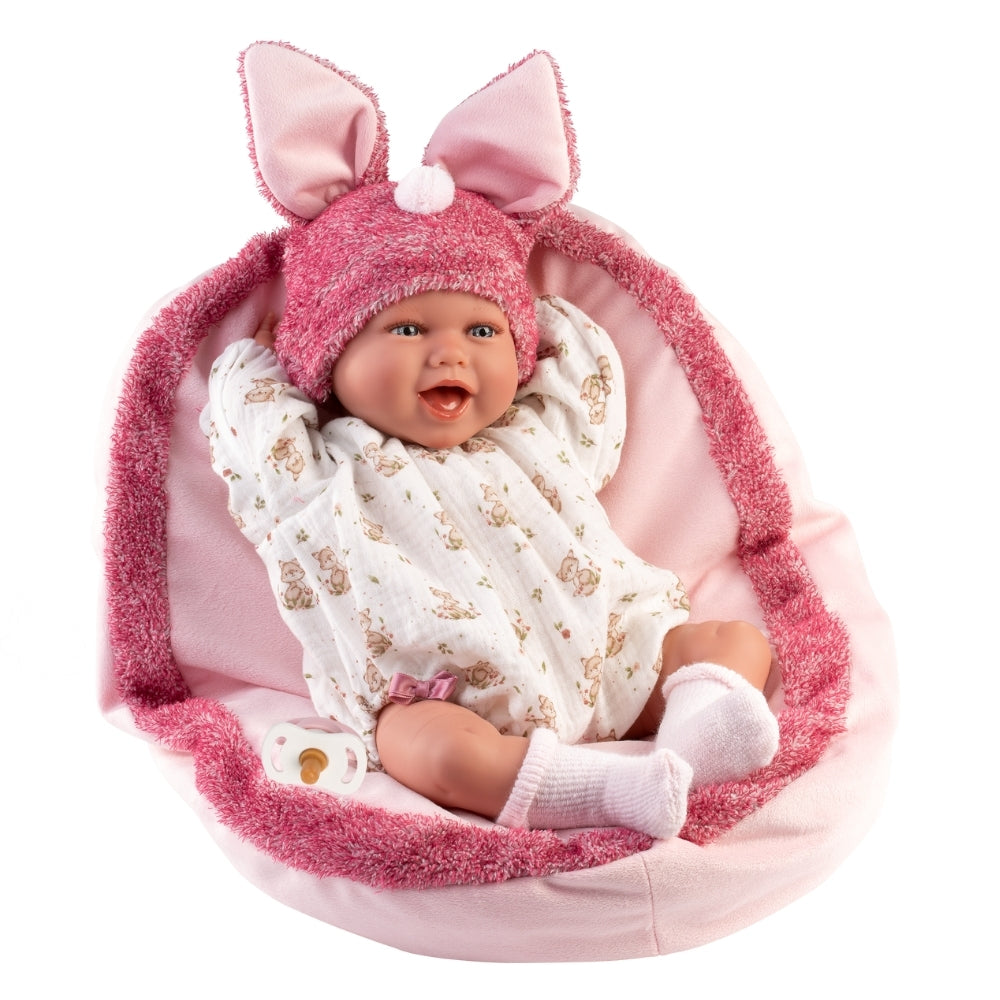 Llorens - Baby Girl Doll with Laughing Mechanism, Outfit & Pink Cushion: Mimi - 42cm
