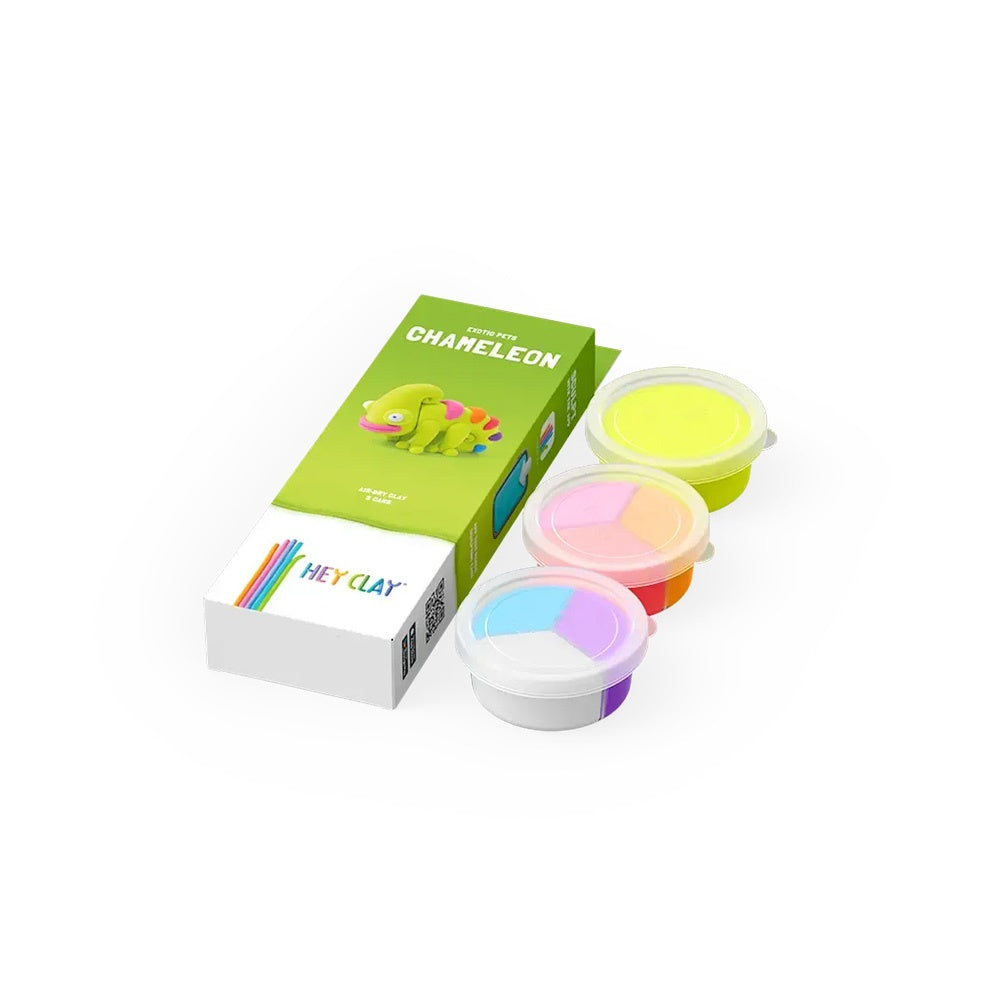 Hey Clay - Modelling Air-Dry Clay with Fun Interactive App - Chameleon, Series Exotic Pets, 3 cans