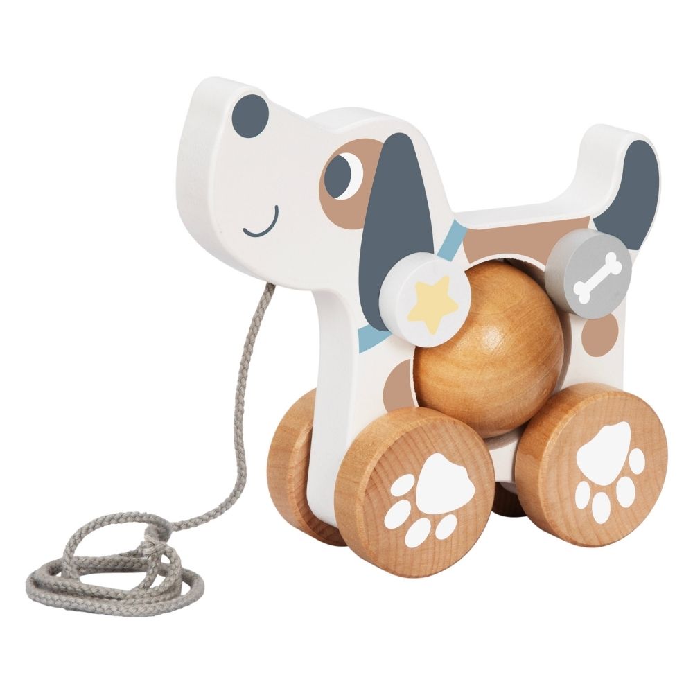 TookyToy - 3-in-1 Wooden Toy Gift Set - Rattle, Stacking Tower and Pull-Along Puppy - Motherhood