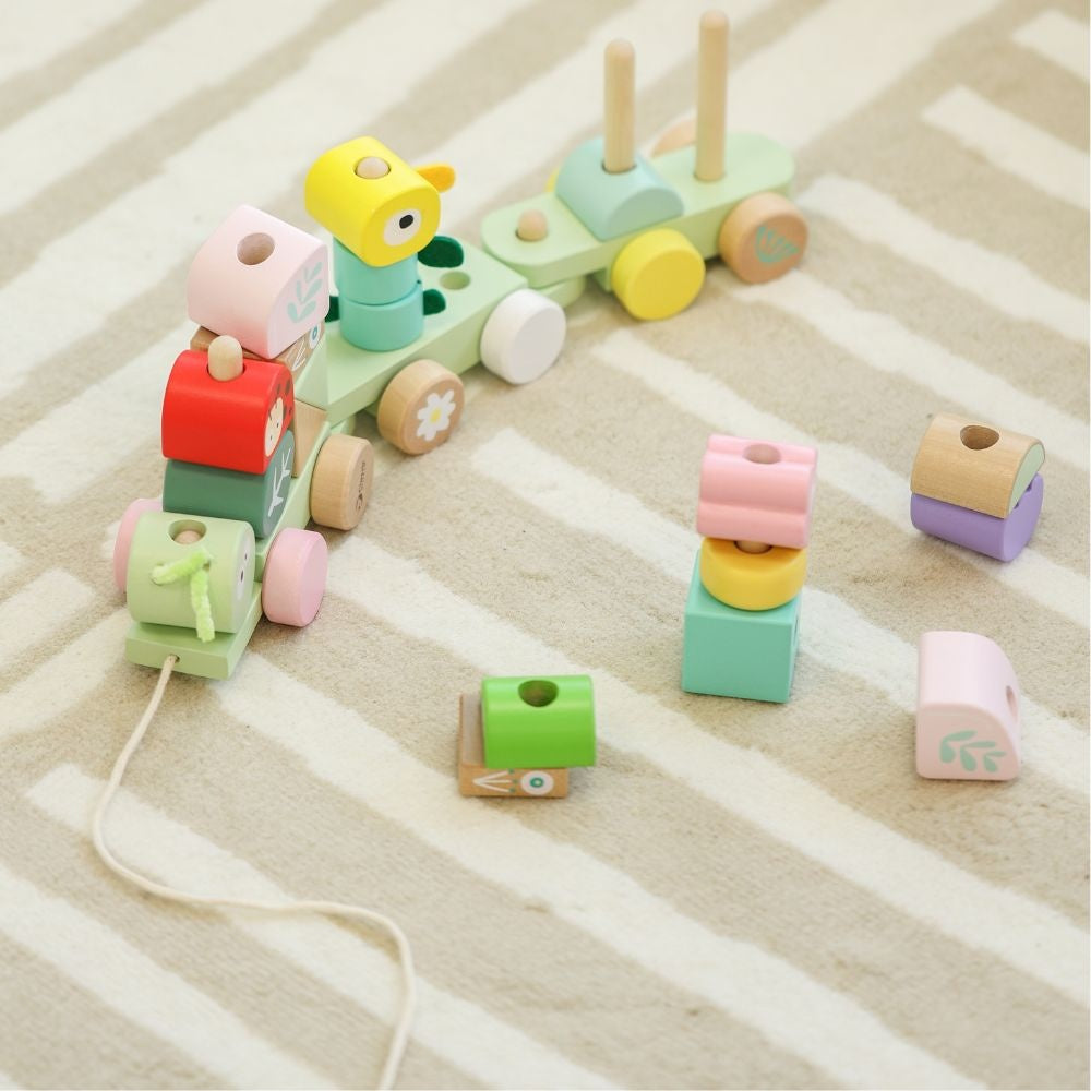 Classic World - Pull Train with Building Blocks - Wooden Jungle - 27pcs