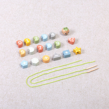 TookyToy - Wooden Fine Motor Number Caterpillar Lacing Toy - 20 Pieces