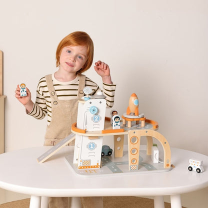 TookyToy - Pretend Play Wooden Space Station Toy Set - 14 Pieces