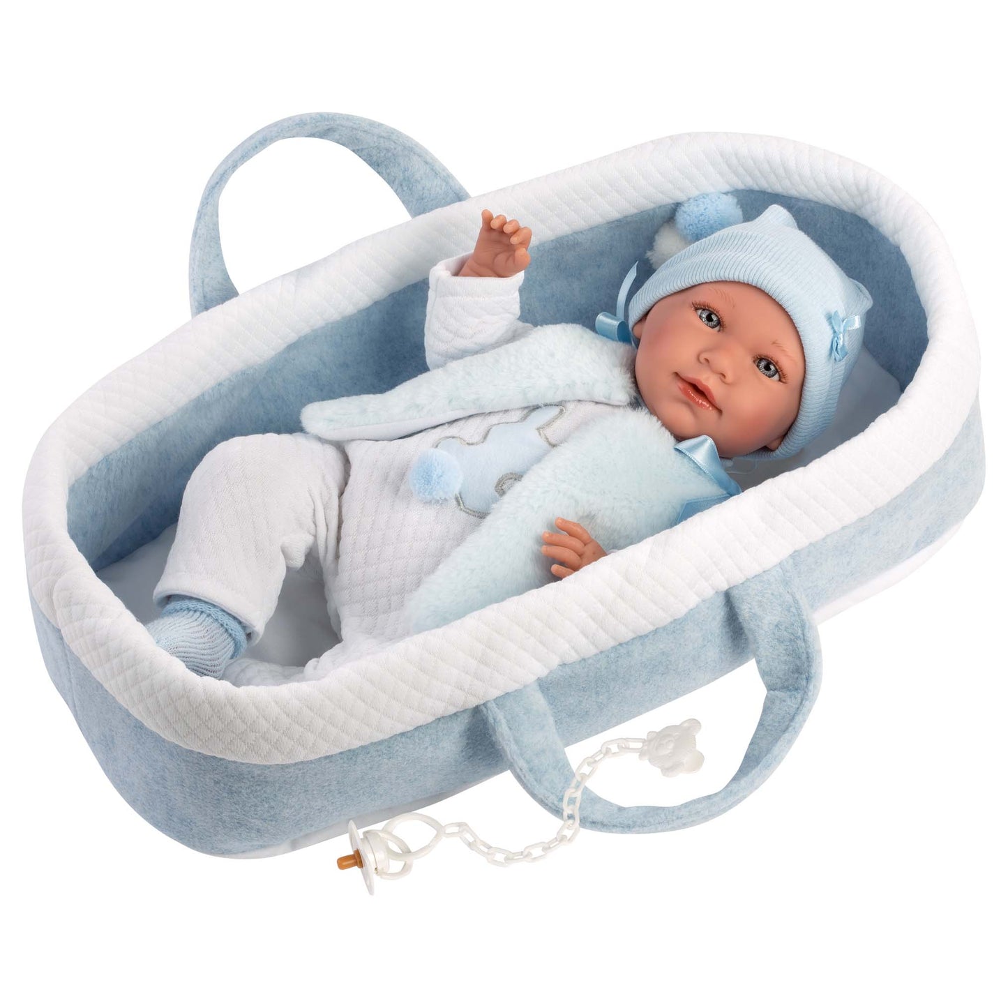 Llorens - Baby Boy Doll with Crying Mechanism & Baby Carrier: Mimo - 42cm - Motherhood