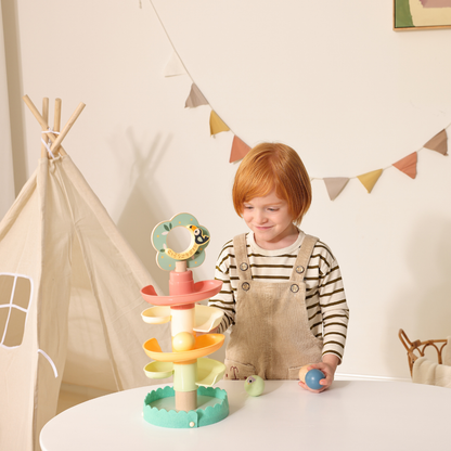 TookyToy - Ball Drop Tree Wooden Activity Toy for Toddlers - 10 Pieces