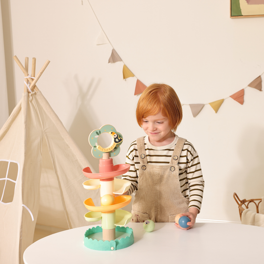 TookyToy - Ball Drop Tree Wooden Activity Toy for Toddlers - 10 Pieces