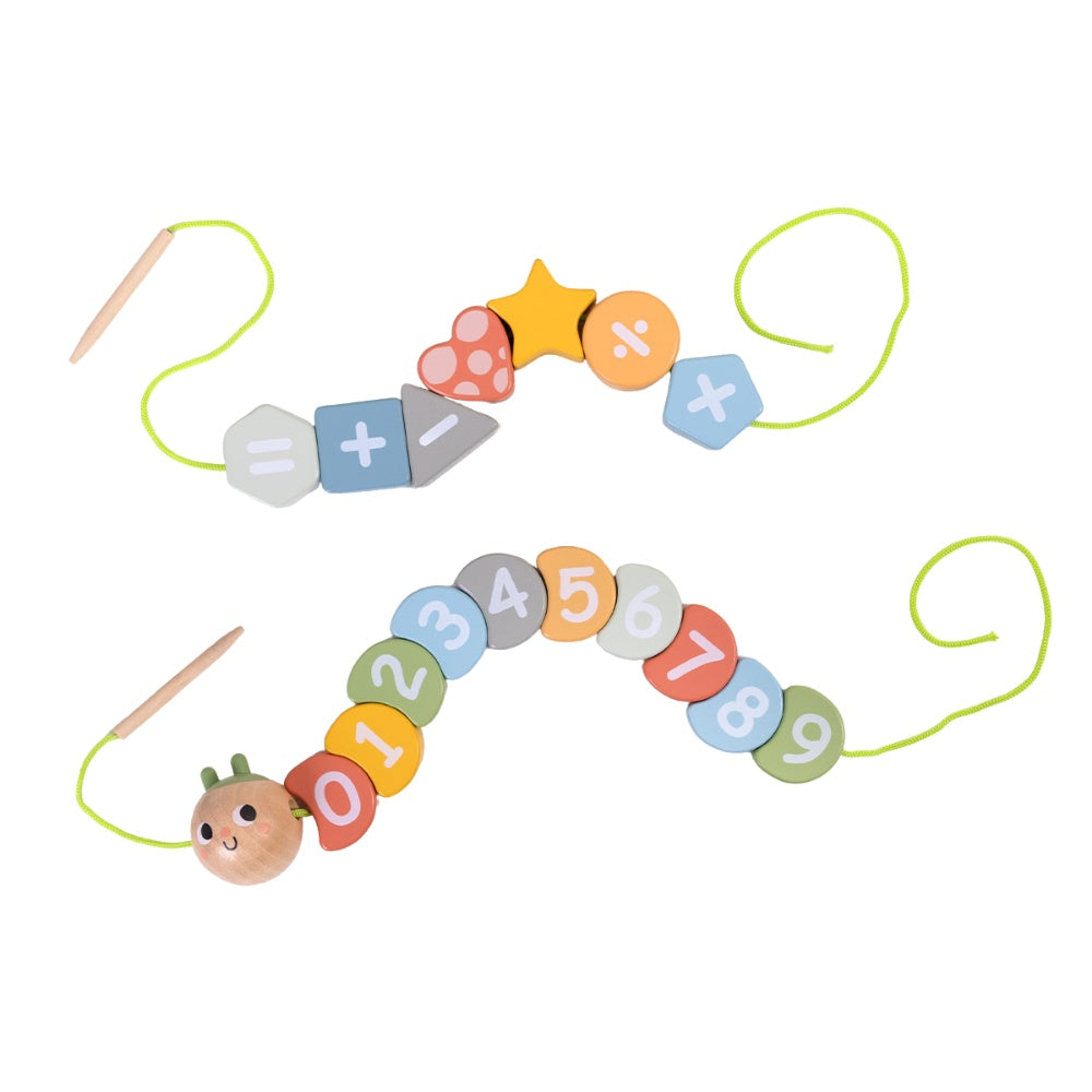 TookyToy - Wooden Fine Motor Number Caterpillar Lacing Toy - 20 Pieces