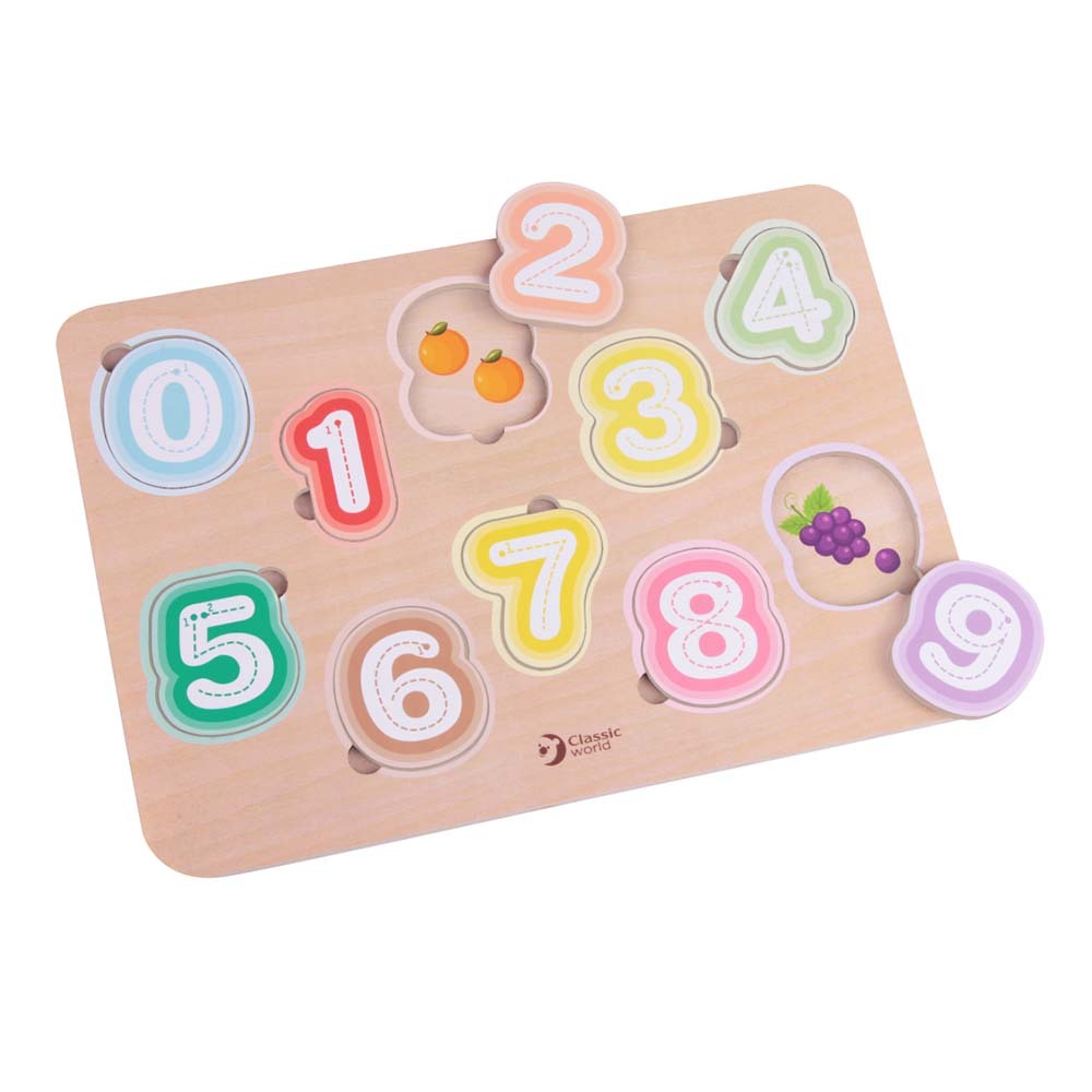 Classic World - Numbers & Fruit - Counting & Tracing Wooden Puzzle - 10pcs