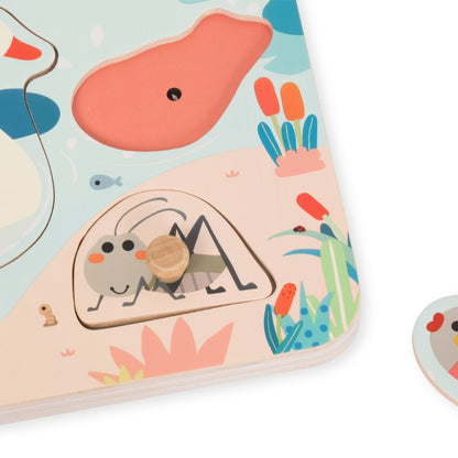 Classic World - Wooden Peg Puzzle - Pond Animals with Sound - 8pcs