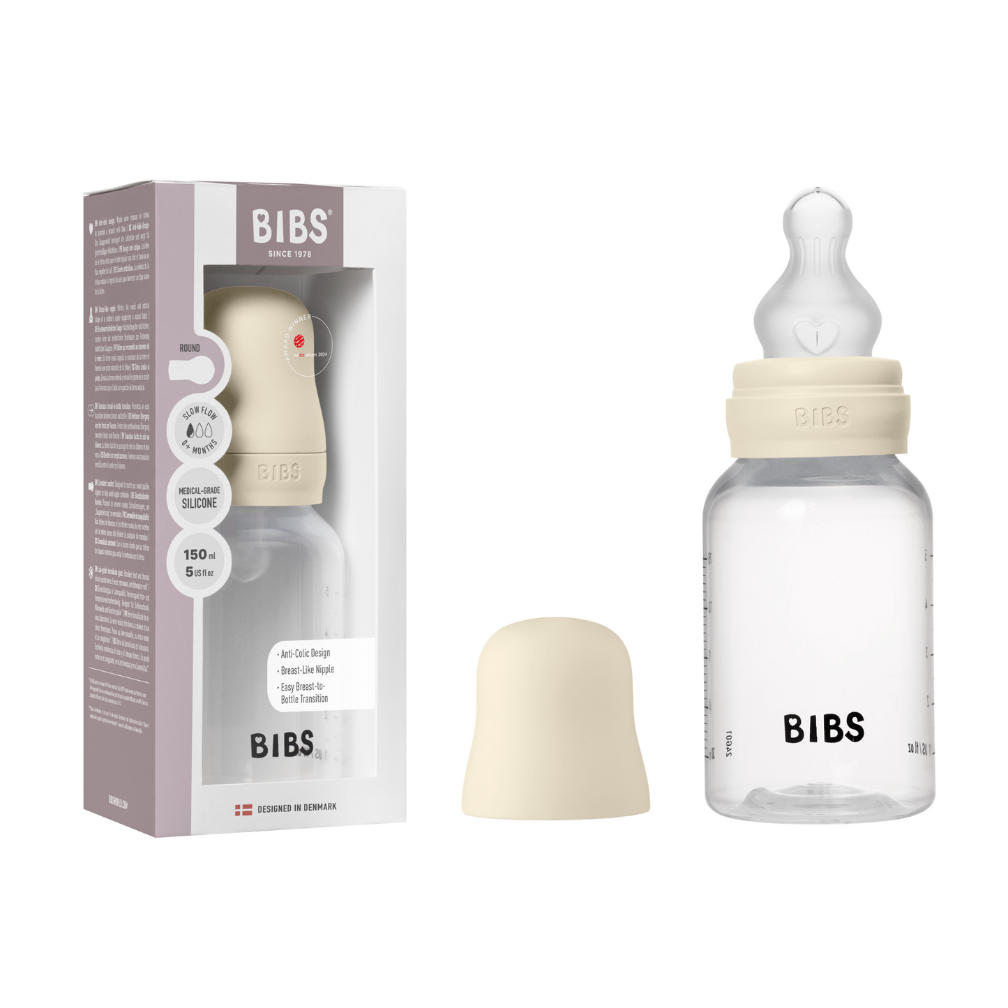 BIBS Baby Bottle Round Silicone 150 ml Slow Flow