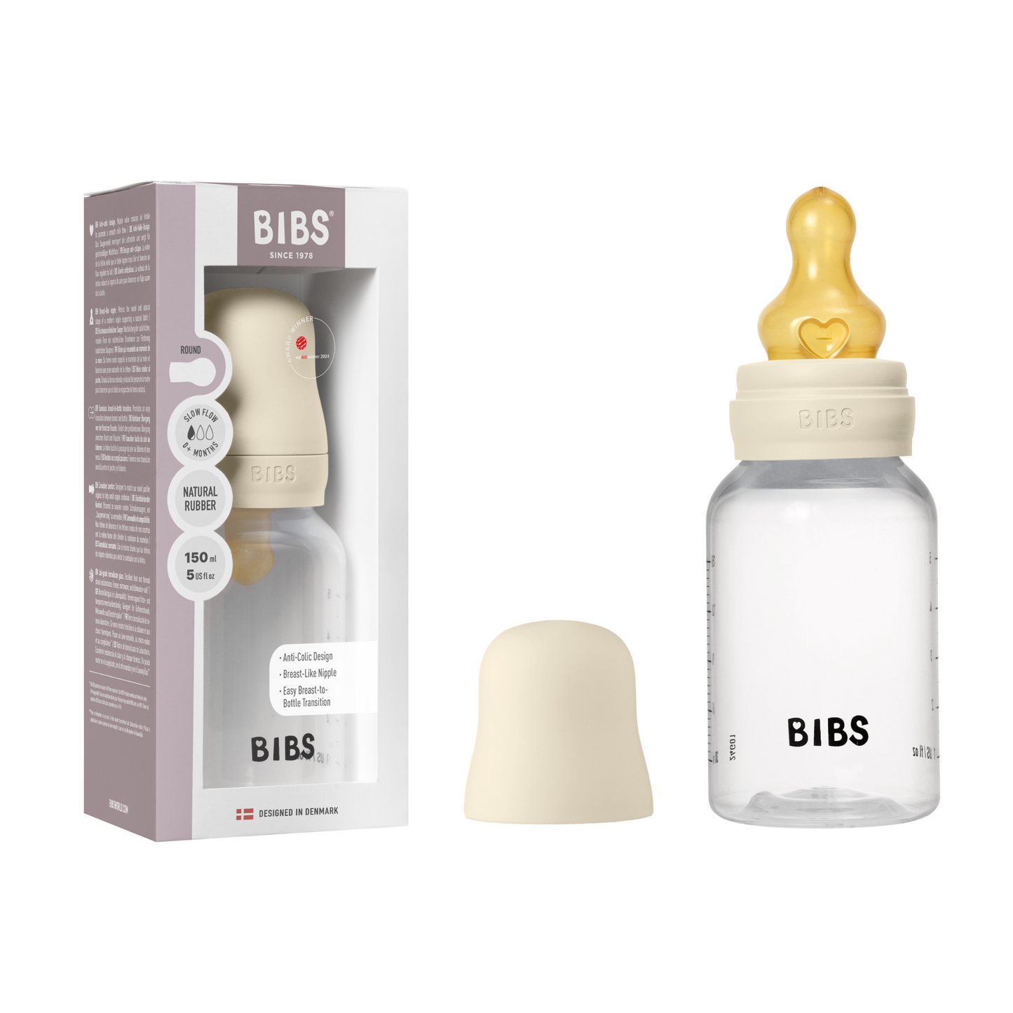BIBS Baby Bottle Round Latex 150 ml Slow Flow