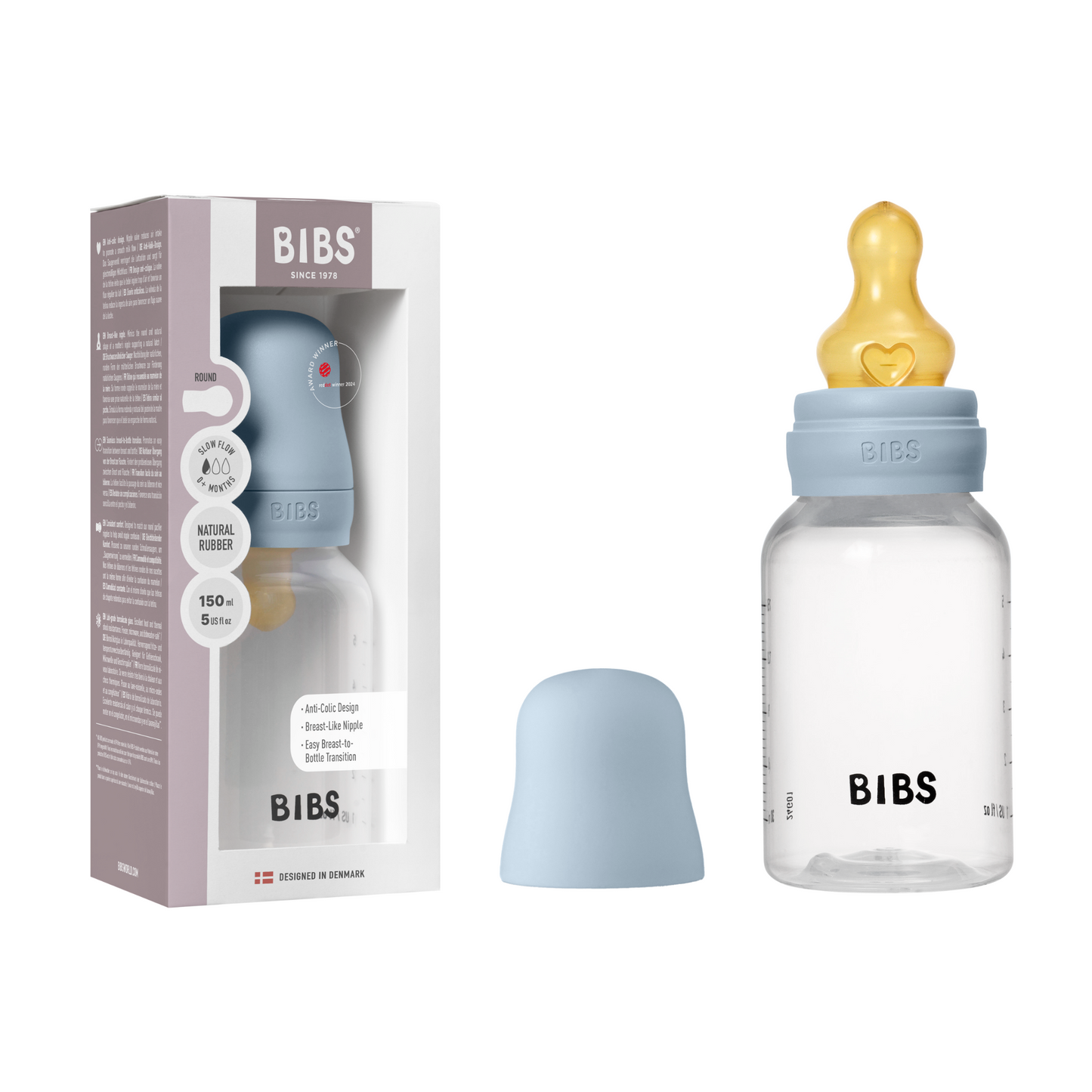 BIBS Baby Bottle Round Latex 150 ml Slow Flow