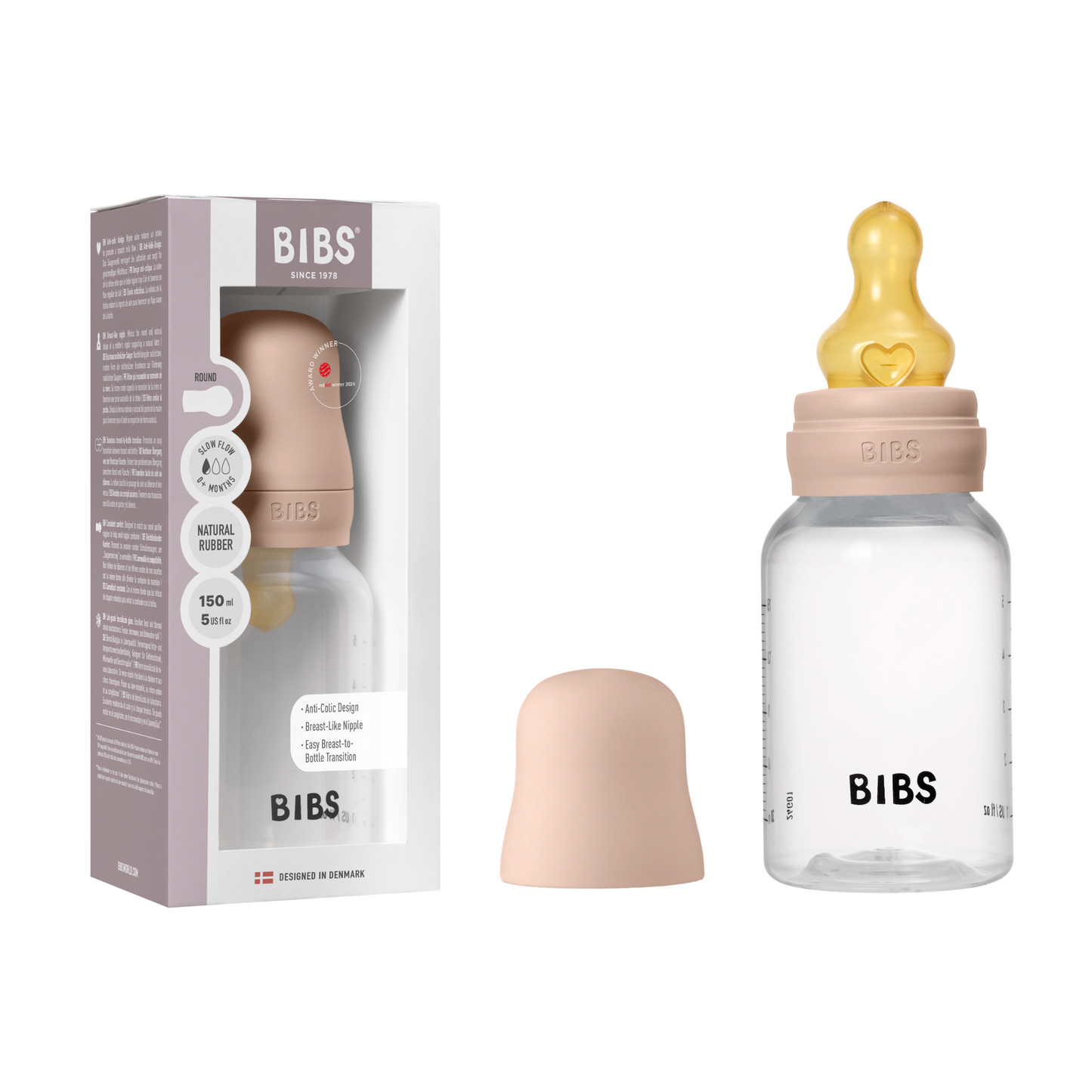 BIBS Baby Bottle Round Latex 150 ml Slow Flow