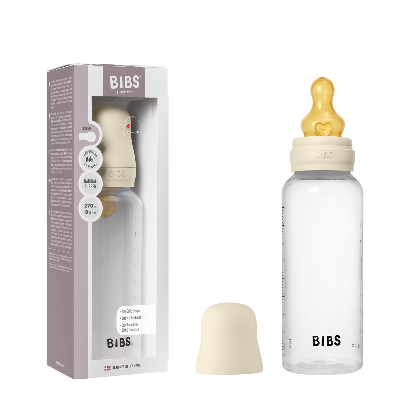 BIBS Baby Bottle Round Latex 270 ml Medium Flow
