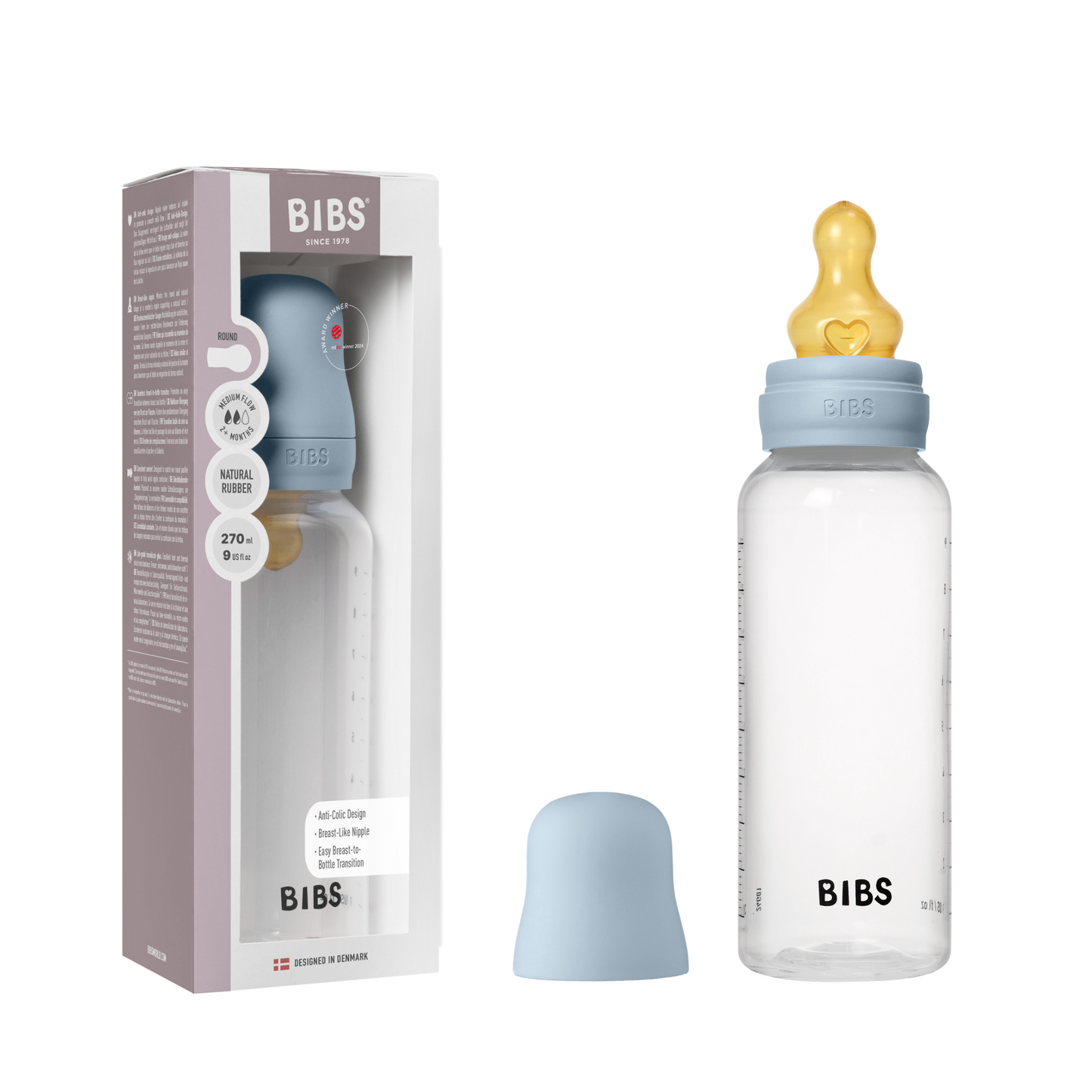 BIBS Baby Bottle Round Latex 270 ml Medium Flow