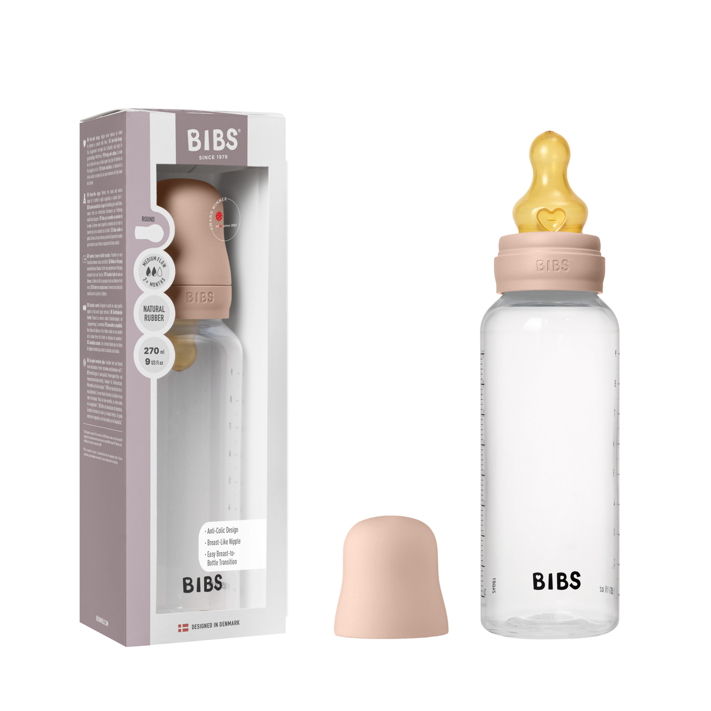 BIBS Baby Bottle Round Latex 270 ml Medium Flow