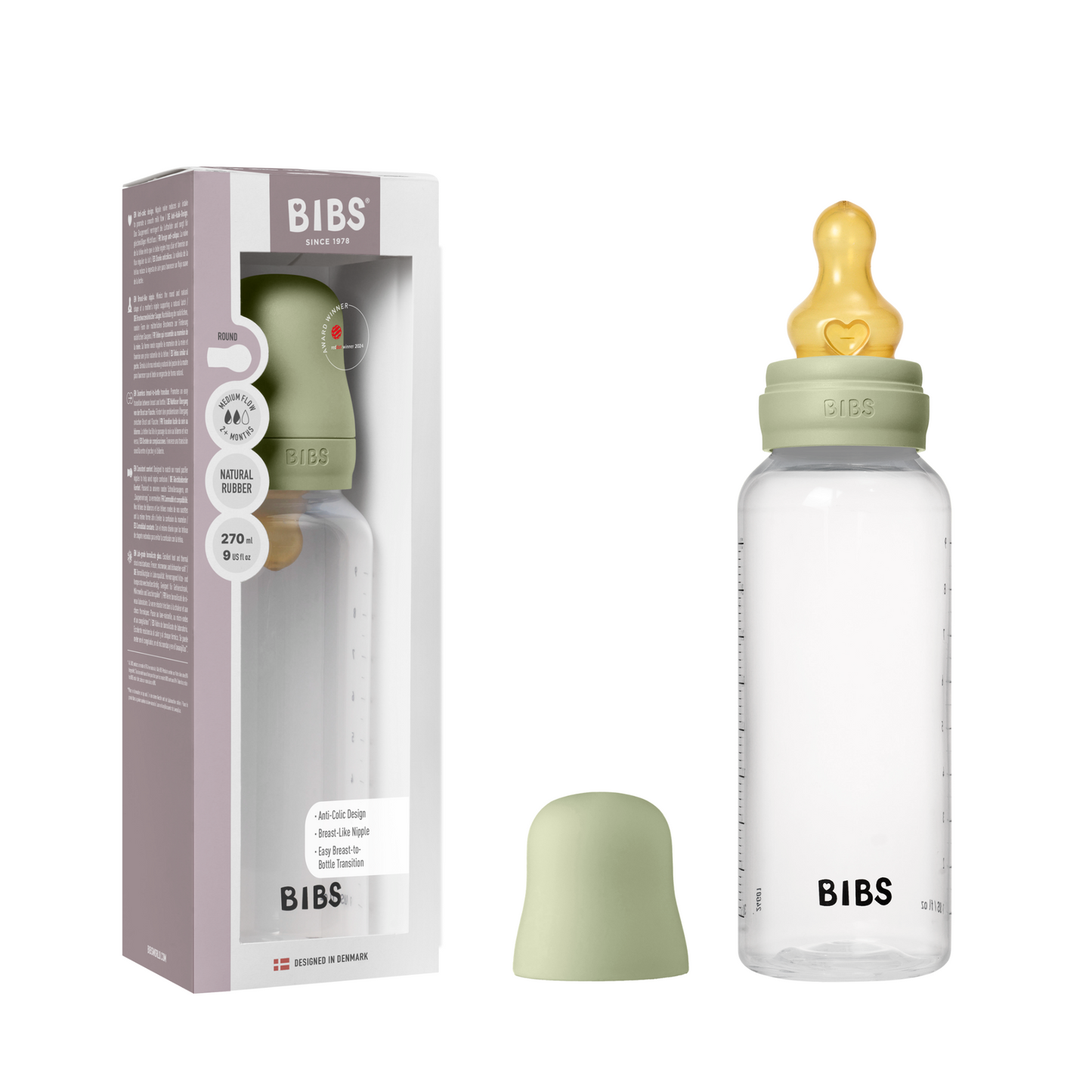 BIBS Baby Bottle Round Latex 270 ml Medium Flow