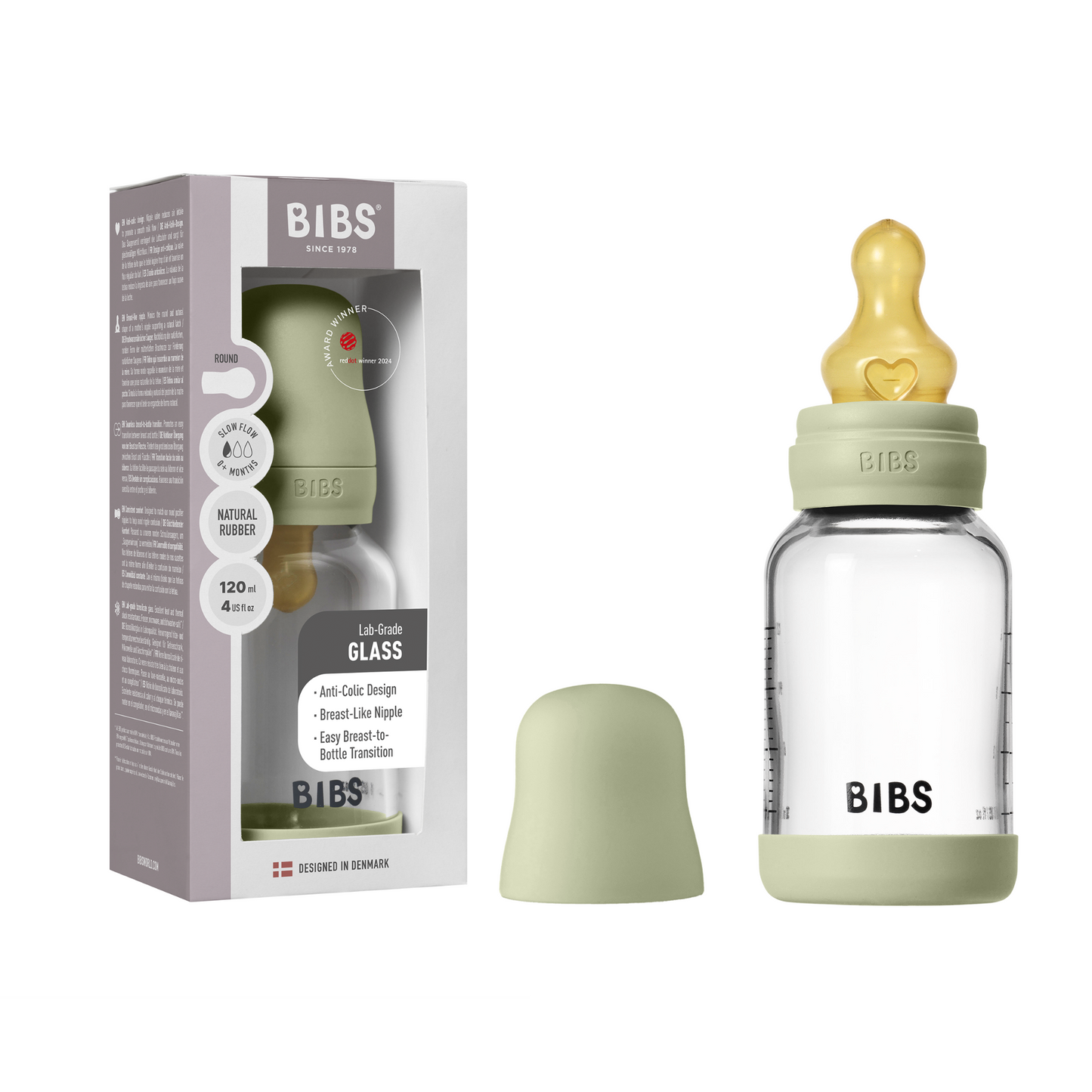BIBS Glass Baby Bottle Round Latex 120 ml
