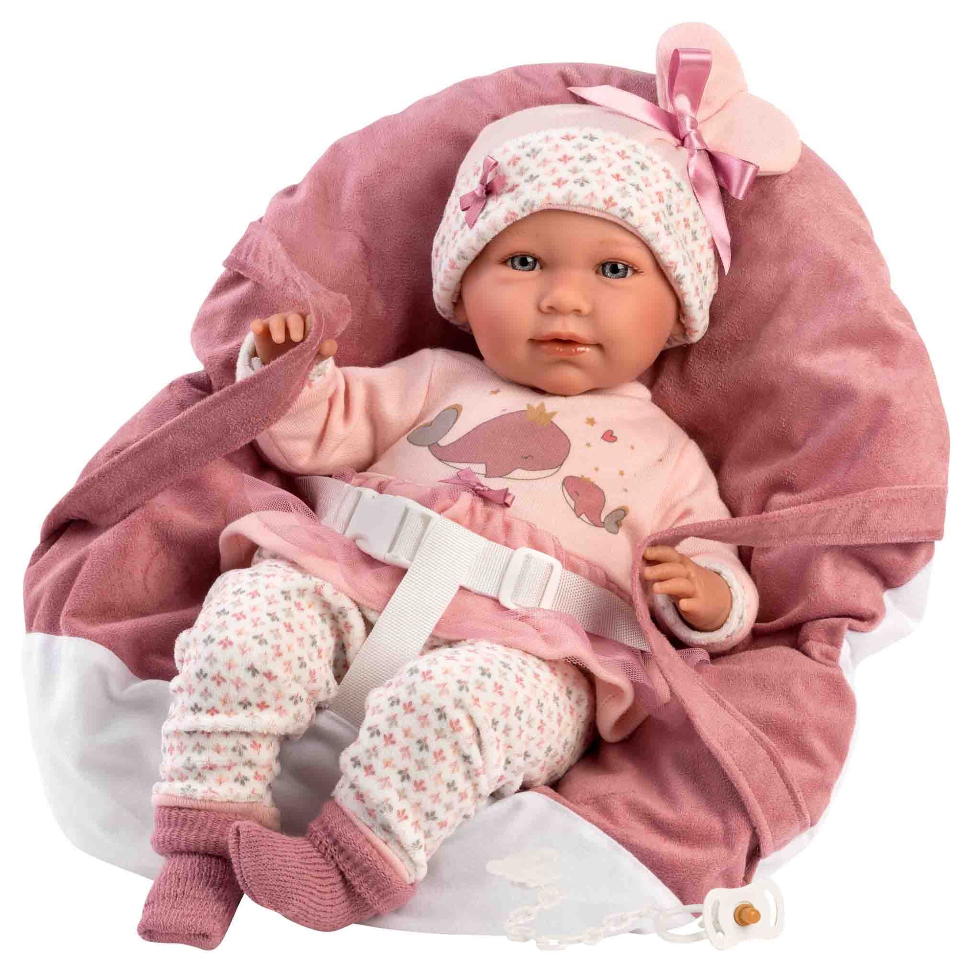 Llorens - Baby Girl Doll with Crying Mechanism, Clothing & Carry Cot: Mimi - 42cm - Motherhood