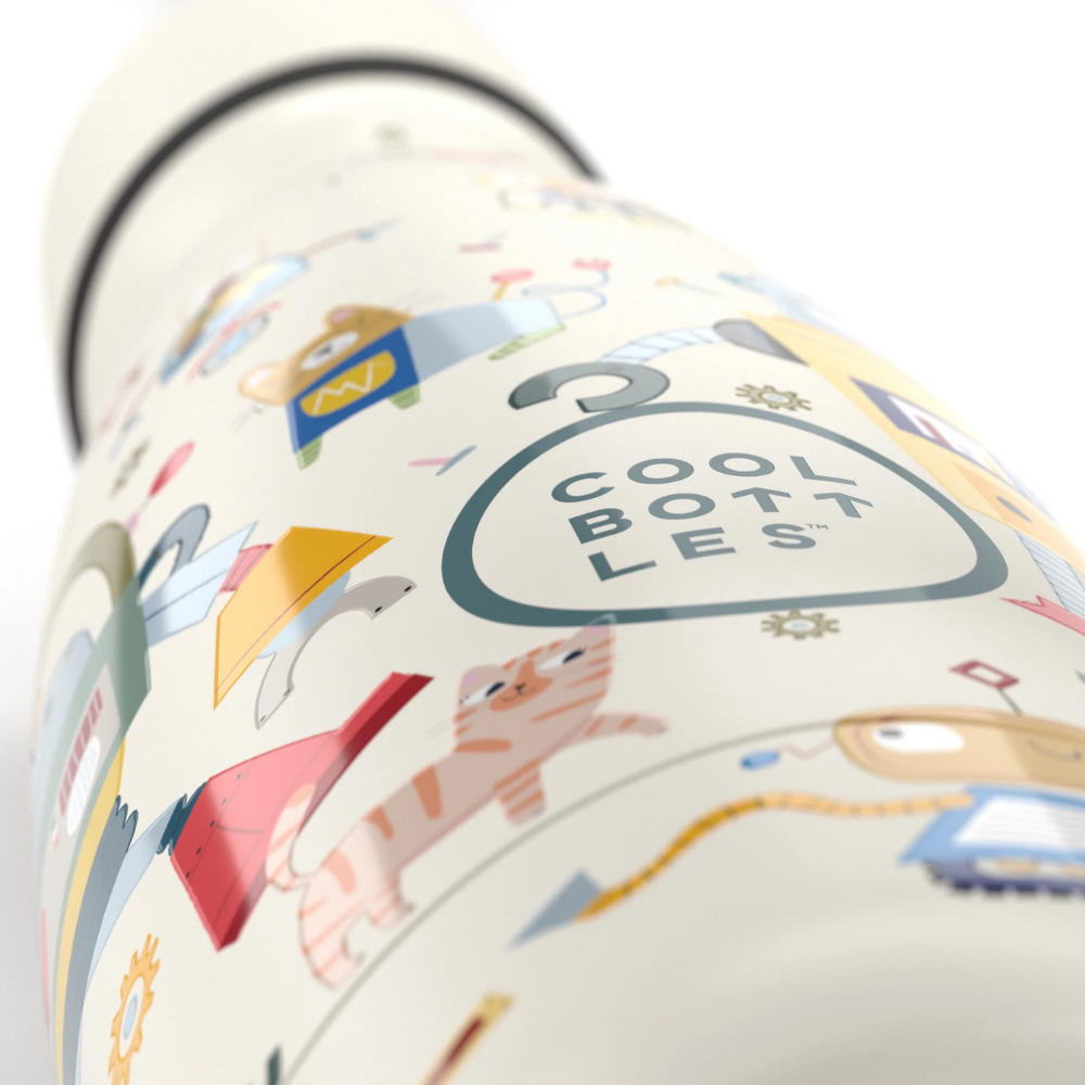 Cool Bottles - Kids Triple-Insulated Water Bottle - Messy Robots 350ml