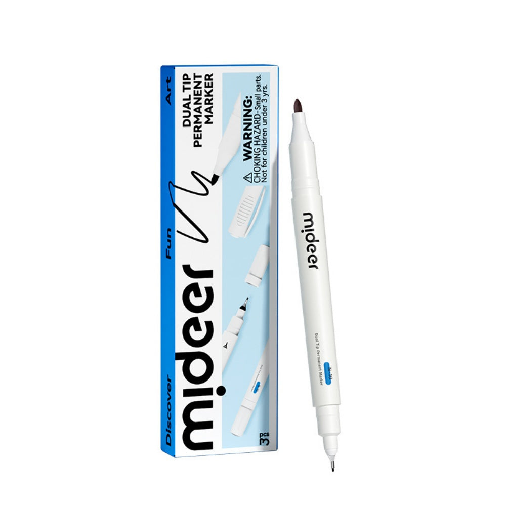 Mideer - Dual-Tip Permanent Markers Fine & Broad Waterproof 3 Pack