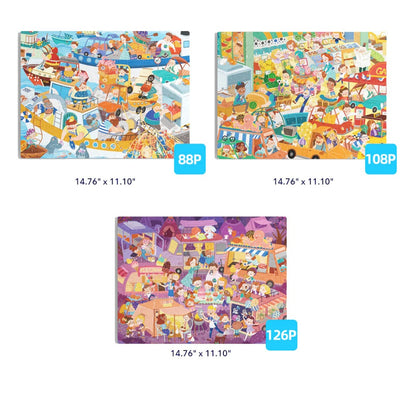 Mideer - Level Up Jigsaw Puzzle for Kids - 3-in-1 - Level 5 Bustling Market