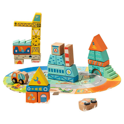 Mideer - Wooden Blocks with Floor Road Puzzle: Building Set for Kids