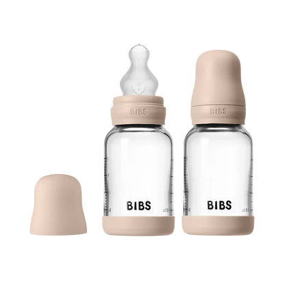 BIBS Glass Baby Bottle Round Silicone 120ml 2 Pack Blush