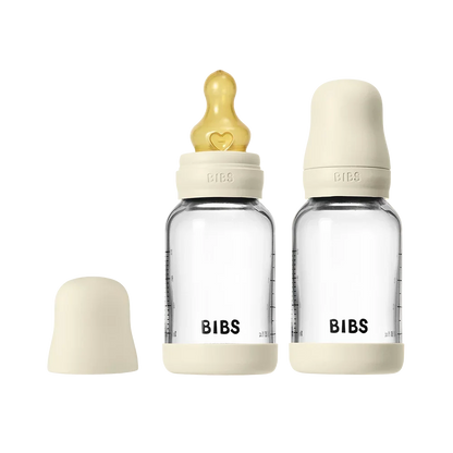 BIBS Glass Baby Bottle Round Latex 120ml 2 Pack Ivory