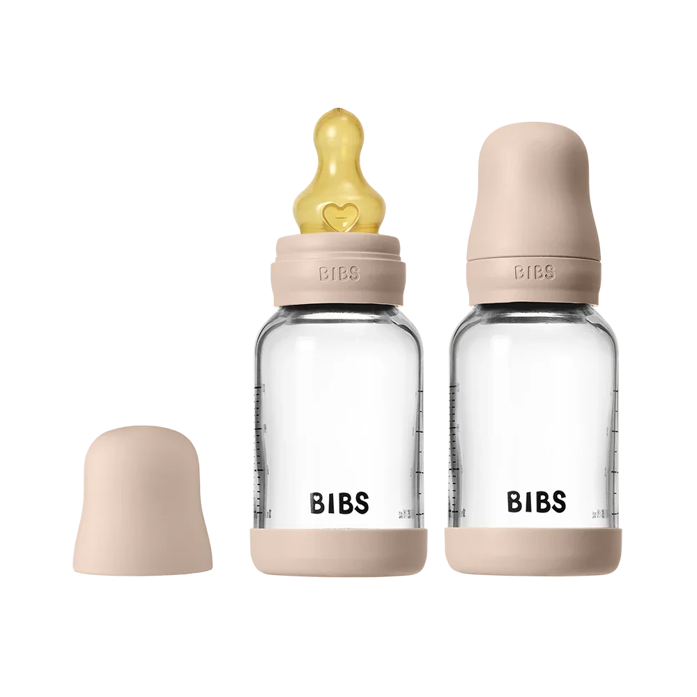 BIBS Glass Baby Bottle Round Latex 120ml 2 Pack Blush