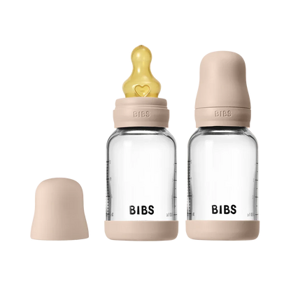 BIBS Glass Baby Bottle Round Latex 120ml 2 Pack Blush