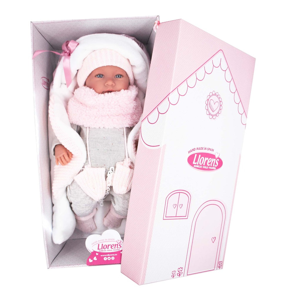 Llorens - Baby Girl Doll with Crying Mechanism, Carry Cot, Clothing & Accessories: Mimi - 42cm