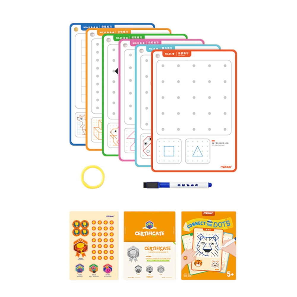 Mideer - Connect the Dots Wipe Clean Cards - Reusable Activity Set for Kids