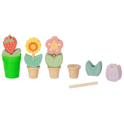 TookyToy - Pretend Play Wooden Gardening Cart Set - 53 Pieces