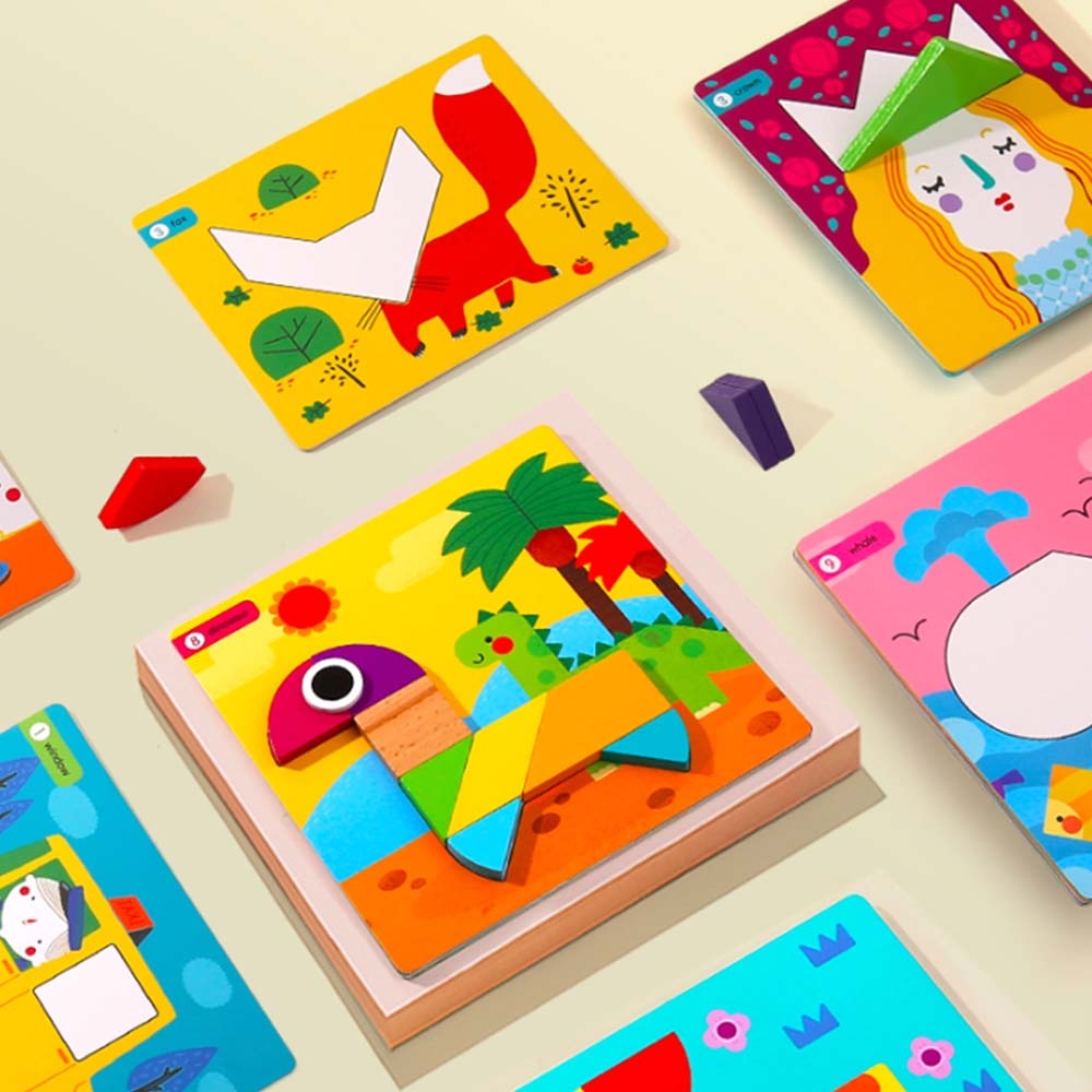 Jar Meló - Wooden Tangram Puzzle - Geometric Blocks with Activity Cards for Kids